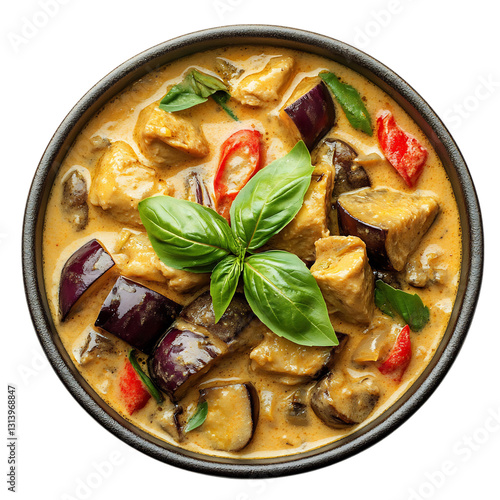 A Bowl of Thai Green Curry with Chicken Isolated on Transparent Background