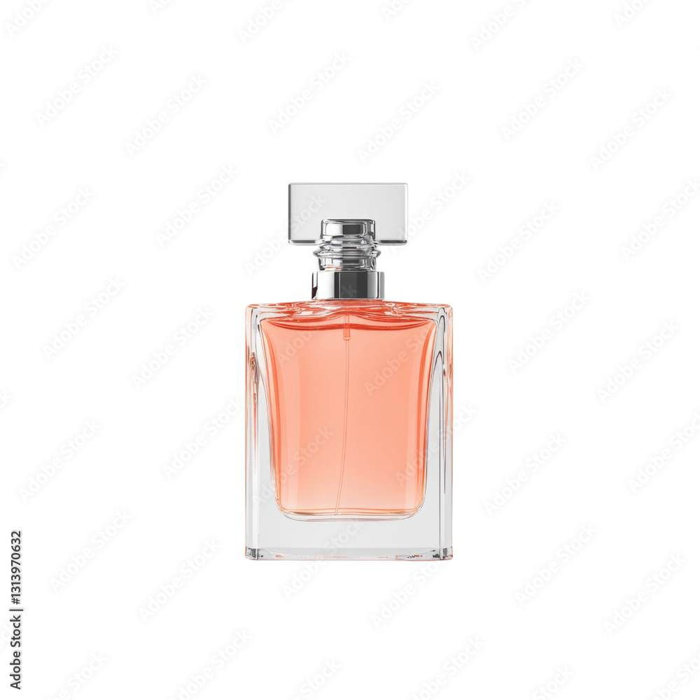 Elegant glass perfume bottle with pink liquid and minimalist design isolated on white background ideal for beauty and fragrance concepts Elegant glass perfume bottle with pink liquid and minimalist design isolated on white background ideal for beauty and fragrance concepts