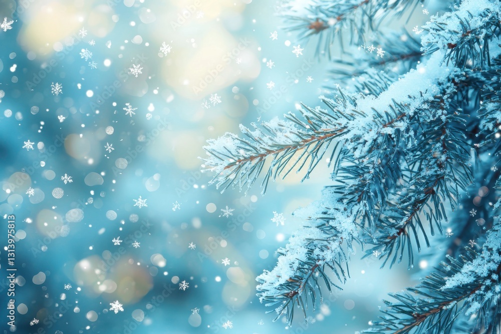A serene winter scene featuring snow-covered pine branches with softly falling snowflakes and a blurred, cool-toned background. A serene winter scene featuring snow-covered pine branches with softly falling snowflakes and a blurred, cool-toned background.