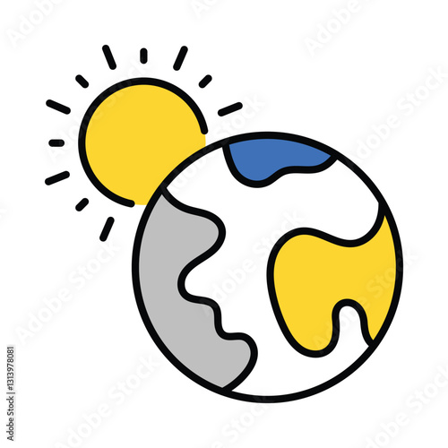 Earth And Sun  vector filled outline icon. EPS 10 file