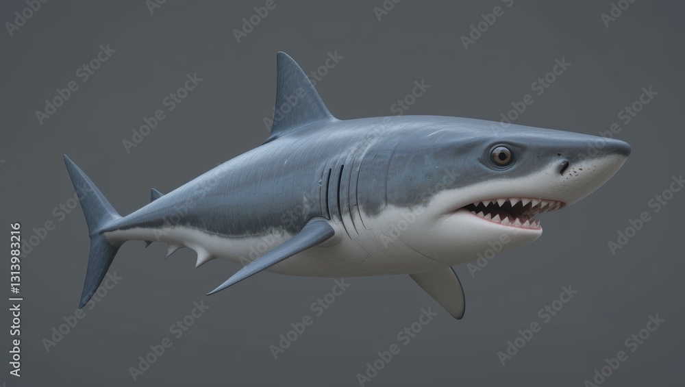Realistic Great White Shark Swimming Gracefully in Deep Ocean Waters Realistic Great White Shark Swimming Gracefully in Deep Ocean Waters