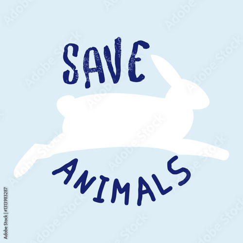 Cruelty free bright vector label with white rabbit silhouette. Animal friendly vector illustration. Actions and policies to protect nature and animals in need of protection