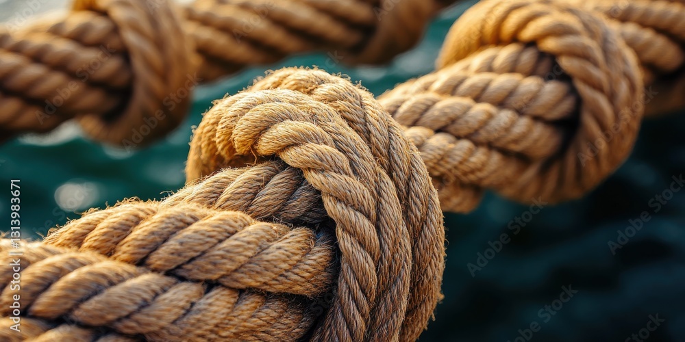 Close-up photography of intricate maritime rope bonds in a coastal nautical setting Close-up photography of intricate maritime rope bonds in a coastal nautical setting
