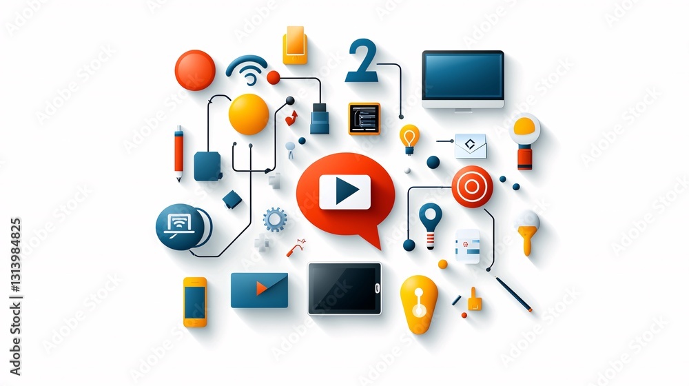 multi-platform media management, dynamic connections between devices, vibrant data exchange, sleek and clean graphical elements, smooth layouts, high-tech energy, modern professional style multi-platform media management, dynamic connections between devices, vibrant data exchange, sleek and clean graphical elements, smooth layouts, high-tech energy, modern professional style