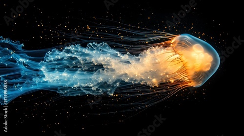 Fotografia Bioluminescent jellyfish in dark water