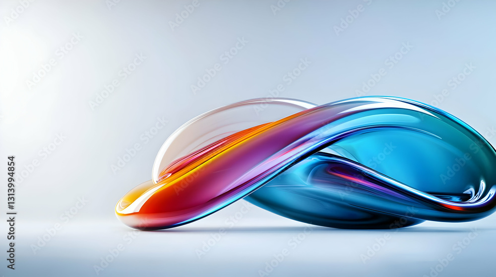 Naklejka premium A 3D Render of an Iridescent Swirling Abstract Form with Vibrant Colors and a Smooth Glossy Surface on a Gradient Background