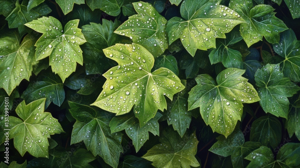 Vibrant green leaves with morning dew, soft sunlight, intricate details, natural freshness, dense foliage, botanical textures, close-up view, lush and realistic Vibrant green leaves with morning dew, soft sunlight, intricate details, natural freshness, dense foliage, botanical textures, close-up view, lush and realistic