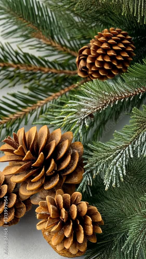 Beautiful arrangement of pinecones and evergreen branches for festive winter decor Beautiful arrangement of pinecones and evergreen branches for festive winter decor