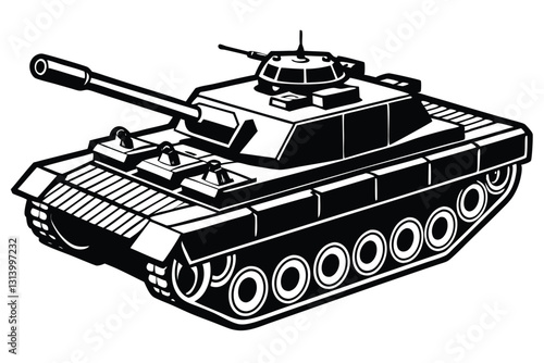 Silhouette of Military Tank white background