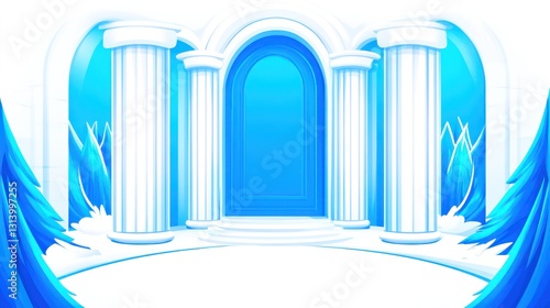 Frozen ancient doorway  winter wonderland