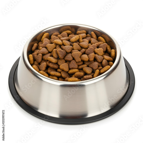 Obraz na płótnie Stainless steel bowl with mixed chicken and fish dry cat food for adult cats w salonie