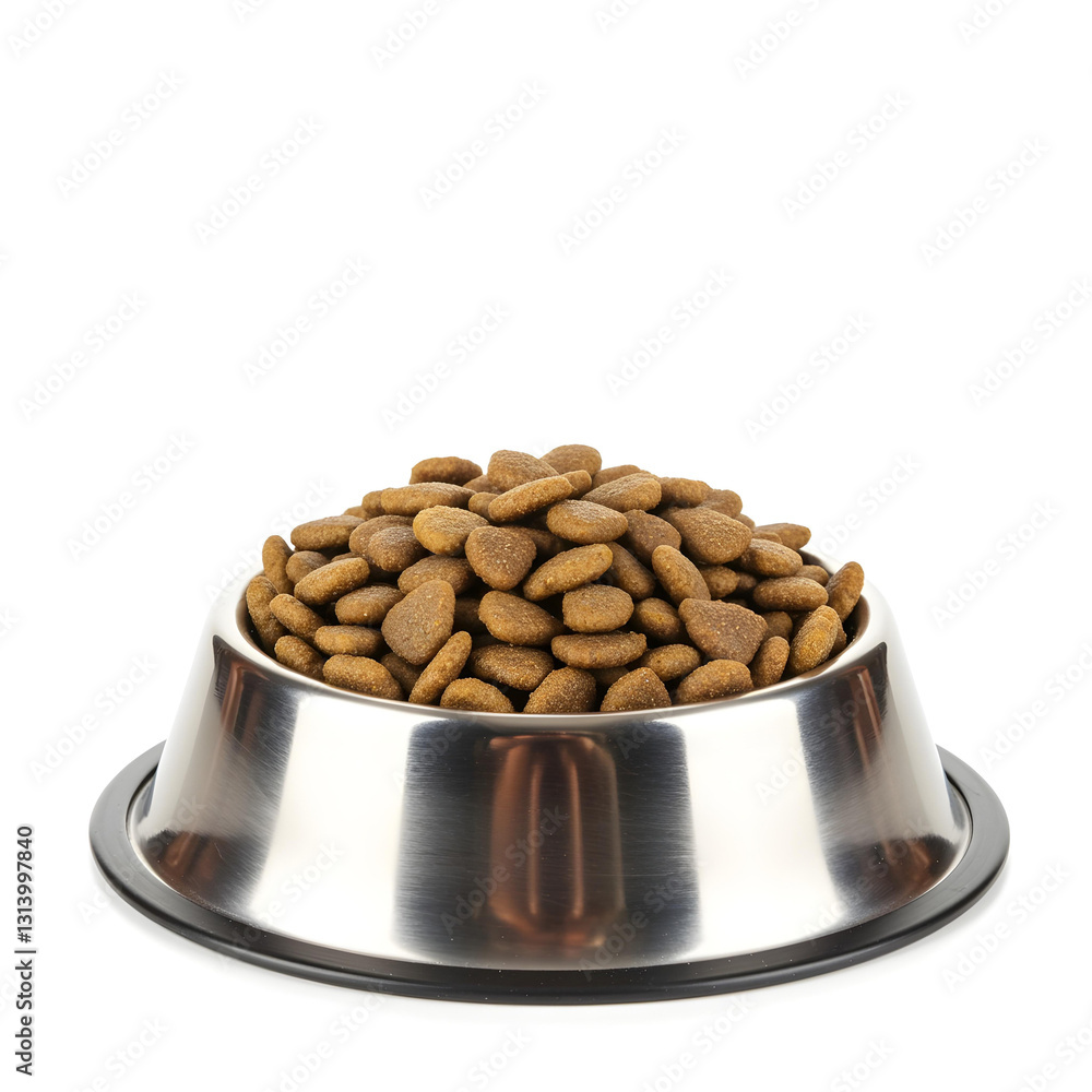 Stainless steel bowl with low-grain salmon dry cat food for neutered cats