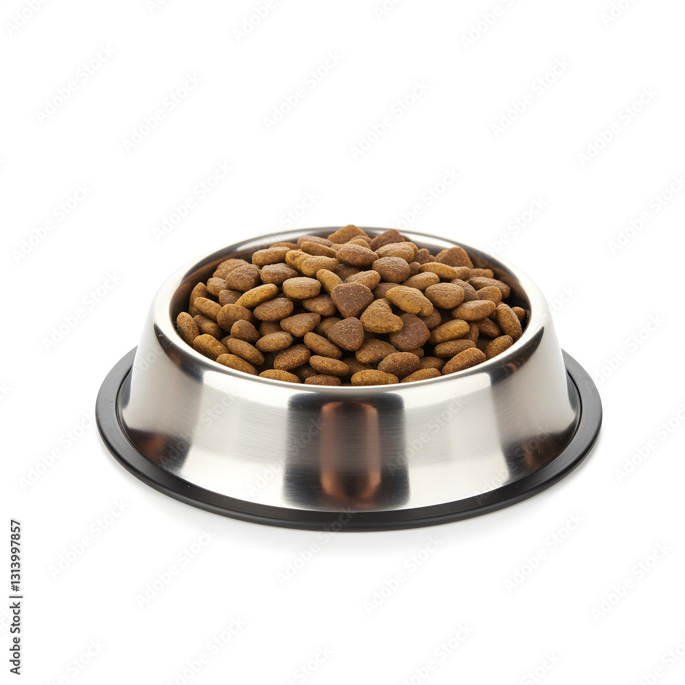 Stainless steel bowl with low-grain salmon dry cat food for neutered cats
