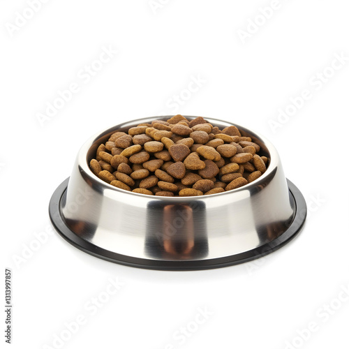 Obraz na płótnie Stainless steel bowl with low-grain salmon dry cat food for neutered cats w salonie