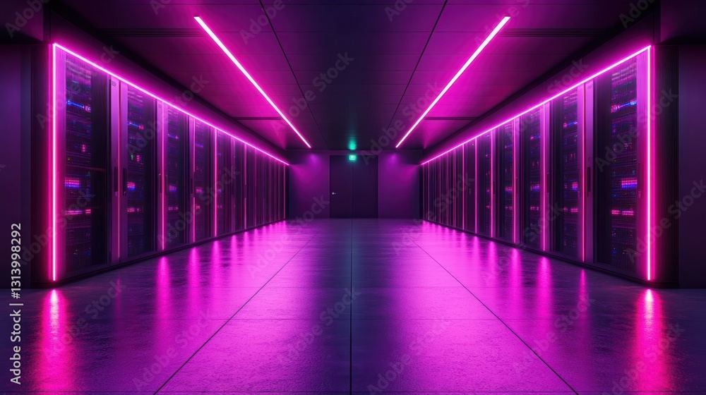 Modern server room with neon lighting Modern server room with neon lighting