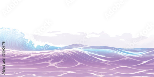 "Abstract Water Waves in Soft Purple Tones: A unique watercolor design featuring ocean waves in soft purple hues and gentle white accents, perfect for ocean-inspired abstract graphics.