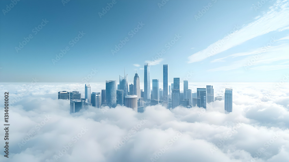 Fototapeta premium Modern Cityscape Above The Clouds
