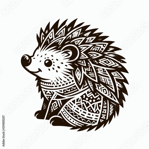 Ornamental Hedgehog Illustration: A charming hedgehog adorned with intricate tribal patterns, showcasing a fusion of wildlife and artistic design.