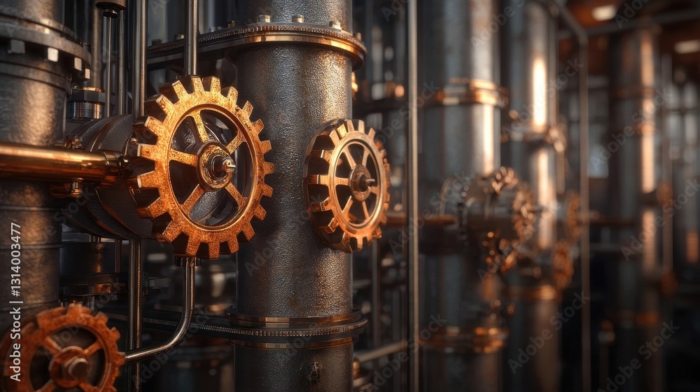 Fototapeta premium Intricate Brass Gears and Pipes in an Industrial Setting