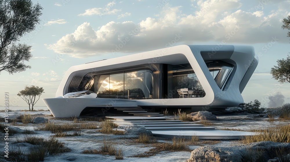 Fototapeta premium Neo-futurism sci fi architecture small house