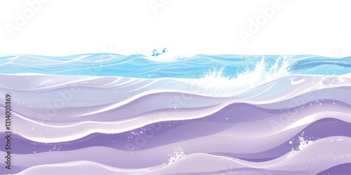 
"Watercolor Waves: Purple Ocean Horizon Background: A soft, dreamy purple and white watercolor wave pattern, ideal for creating ocean wave designs or as a tranquil background