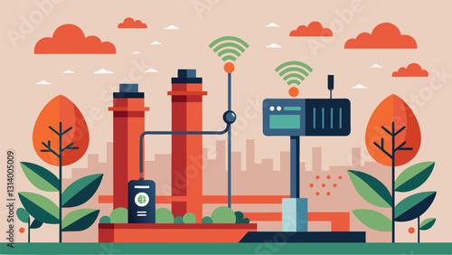 Infrared sensors and motion detectors installed around the plant to alert security in case of any unauthorized movement.. Vector illustration