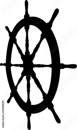 ship steering wheel black silhouette, vector on white background