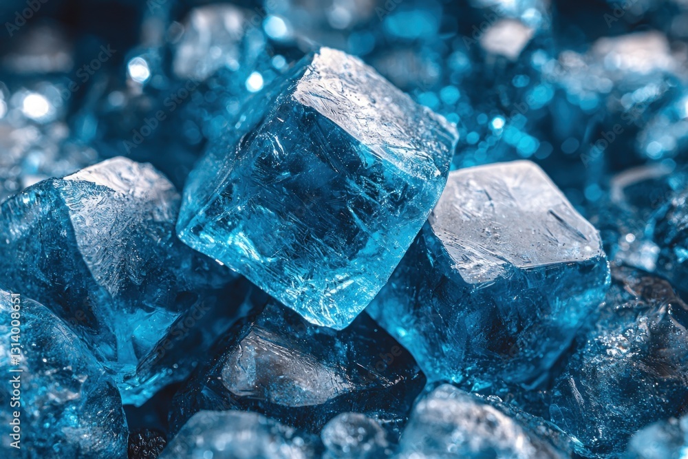 Close-up of Blue Crystals Glittering and Reflecting Light on Dark Background Close-up of Blue Crystals Glittering and Reflecting Light on Dark Background