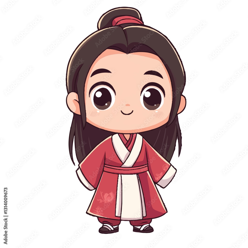 A chibi boy dressed in a traditional Chinese hanfu stands proudly, his bright eyes full of energy. His flowing robes and wide sleeves add to his graceful yet playful charm. With a cheerful smile, he e A chibi boy dressed in a traditional Chinese hanfu stands proudly, his bright eyes full of energy. His flowing robes and wide sleeves add to his graceful yet playful charm. With a cheerful smile, he e