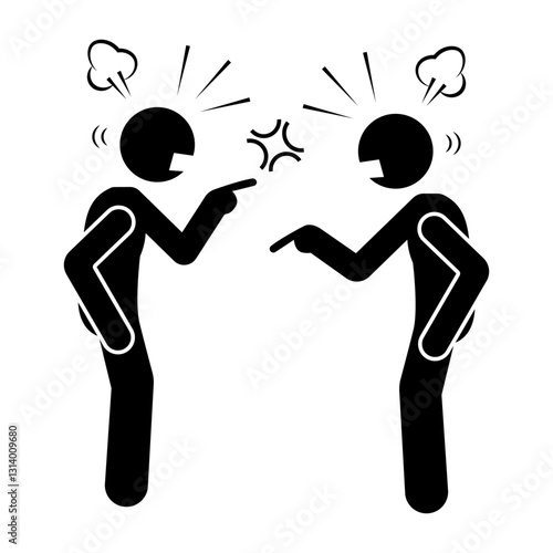 Stickman two people arguing or fighting. Cartoon stick figure illustration.