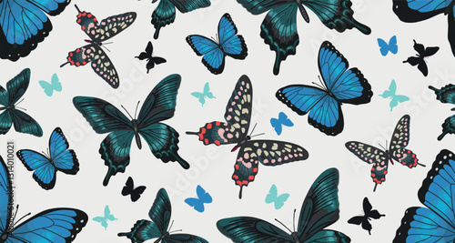 Tableau sur toile Seamless pattern of blue Butterfly pattern