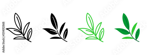 Tea leaf icon. Herbal plant symbol for organic drinks and natural infusion. Fresh foliage, eco-friendly agriculture and healthy lifestyle pictogram. Botanical vector illustration for beverage branding
