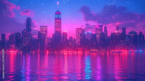 Night cityscape, vibrant colours