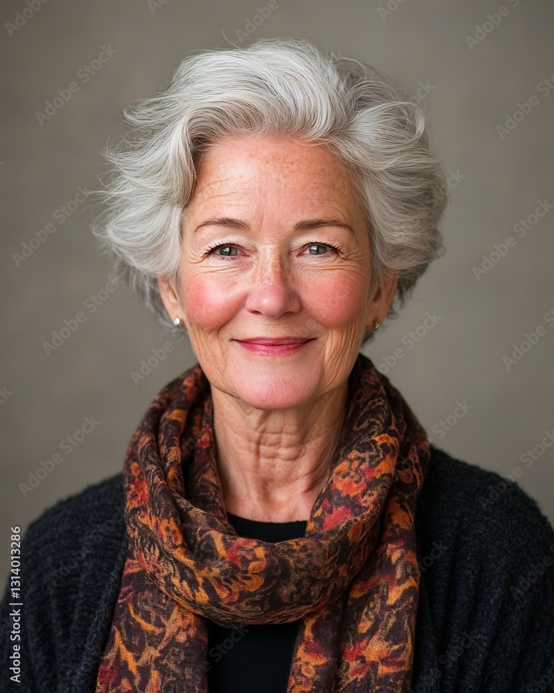 Elegant grandmother with silver hair and gentle smile Elegant grandmother with silver hair and gentle smile