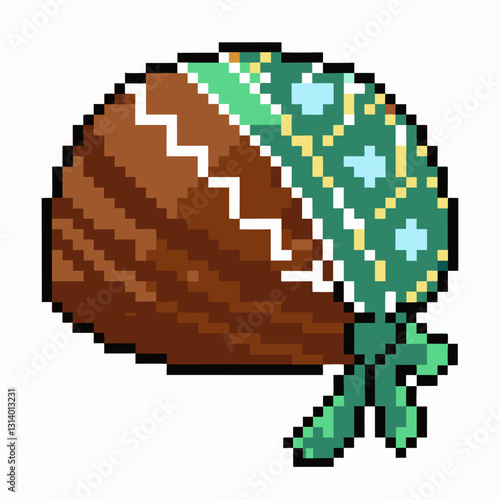 Retro Pixel Art Chocolate Cookie with Green Icing Ribbon