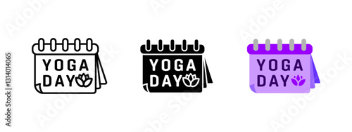 Yoga day calendar icon. Symbol of international yoga celebration with a marked date. Wellness and mindfulness event reminder vector illustration. Spiritual practice and meditation awareness concept.