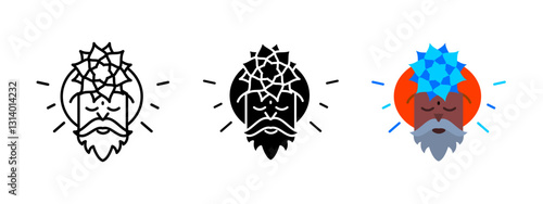 Spiritual guru icon. Wise sage symbolizing enlightenment, meditation and mindfulness. Higher consciousness, sacred teachings and philosophical guidance. Mystical yogi master pictogram.