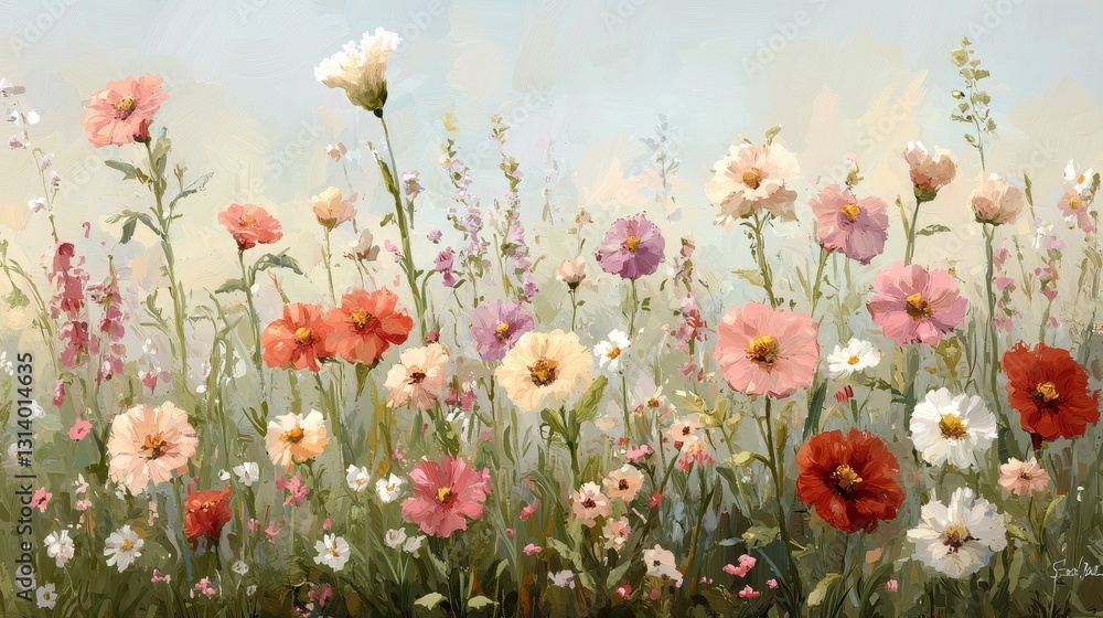 Obraz premium Vibrant Floral Field with Colorful Wildflowers in Soft Light