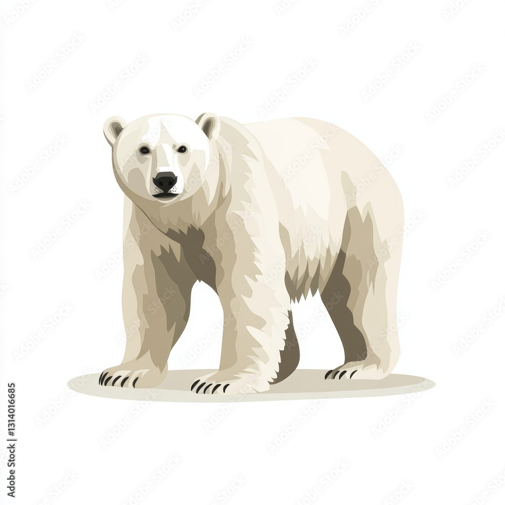 Polar bear stands on a white background. The bear is looking at the camera. The bear is the main focus of the image Polar bear stands on a white background. The bear is looking at the camera. The bear is the main focus of the image