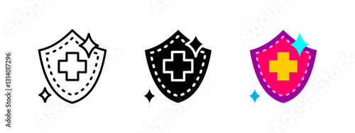 Antibacterial icon. Protective shield with a medical cross symbol. Hygiene and germ-free protection sign. Health and sanitation vector illustration.