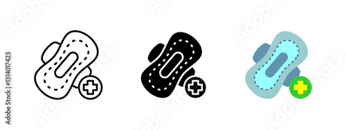 Women pad icon. Sanitary pad symbol. Menstrual hygiene and protection sign. Feminine health and personal care vector illustration. Absorbent and disposable period product for lady comfort and safety.