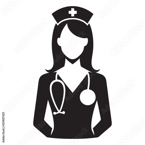 Faithful Nurse silhouette, staying true to the mission of healing - Nurse illustration - Minimalist Nurse vector - Healthcare silhouette
