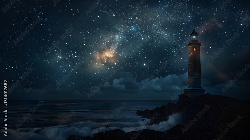 Lighthouse, starry sky, Milky Way Lighthouse, starry sky, Milky Way