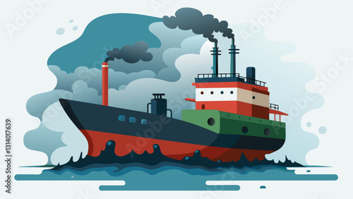 Covered in a layer of grime and soot the once pristine tanker is now a testament to the harsh realities of life at sea navigating through polluted. Vector illustration