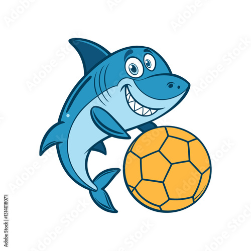 A cartoon shark playing soccer