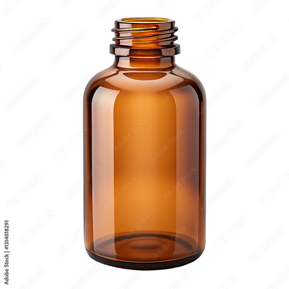 Empty Amber Glass Bottle with Threaded Neck for Essential Oils and Apothecary Use – Isolated on White Background, Transparent PNG, AI-Generated Empty Amber Glass Bottle with Threaded Neck for Essential Oils and Apothecary Use – Isolated on White Background, Transparent PNG, AI-Generated