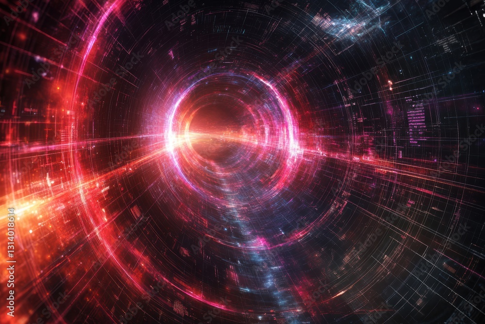 Fototapeta premium Abstract Digital Tunnel: A Journey Through Cyberspace's Glowing Core