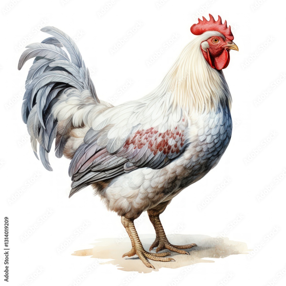Fototapeta premium A Detailed Illustration of a Rooster with Vibrant Plumage and a Distinctive Comb