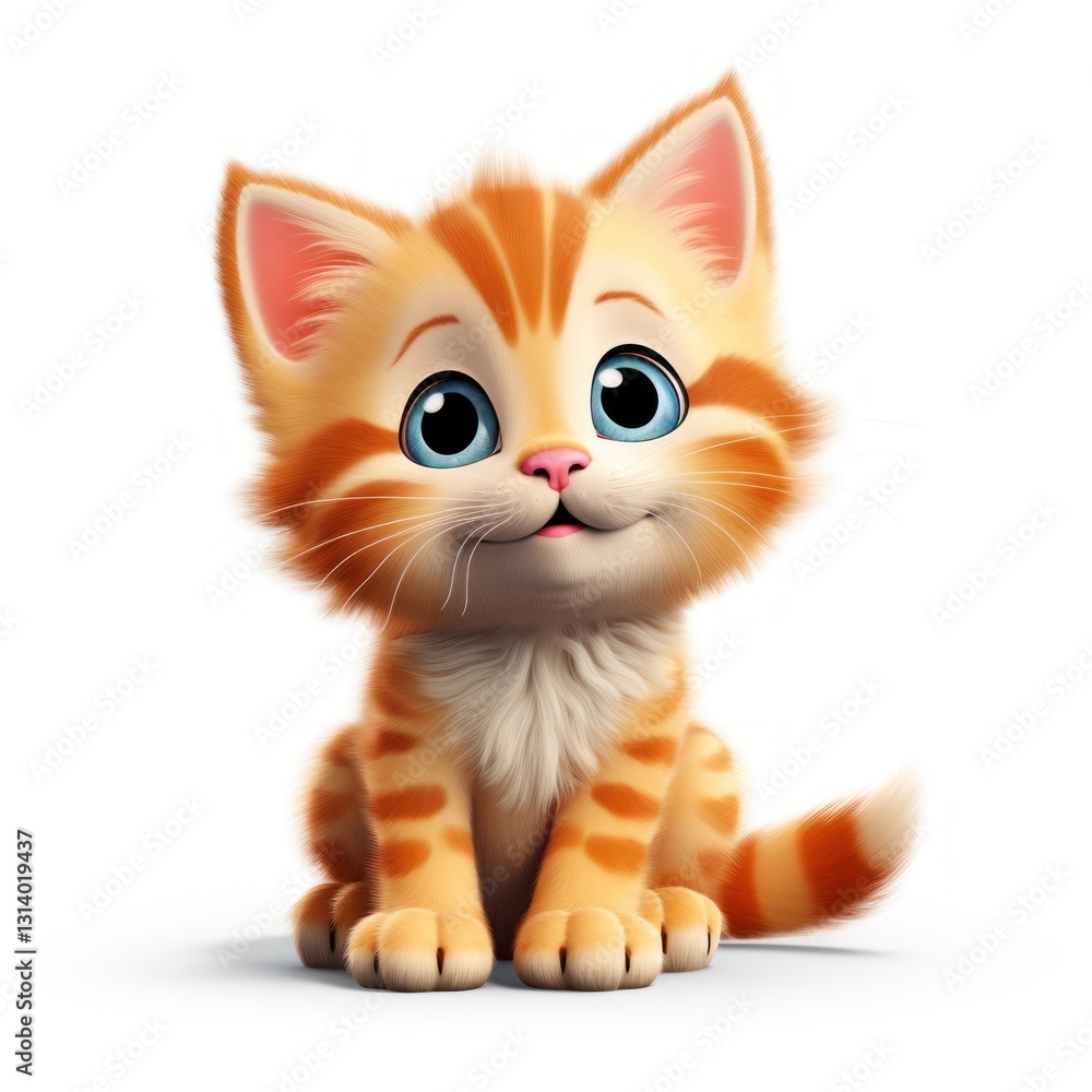 Fototapeta premium A Digital Illustration of an Adorable Orange Tabby Kitten with Large Eyes