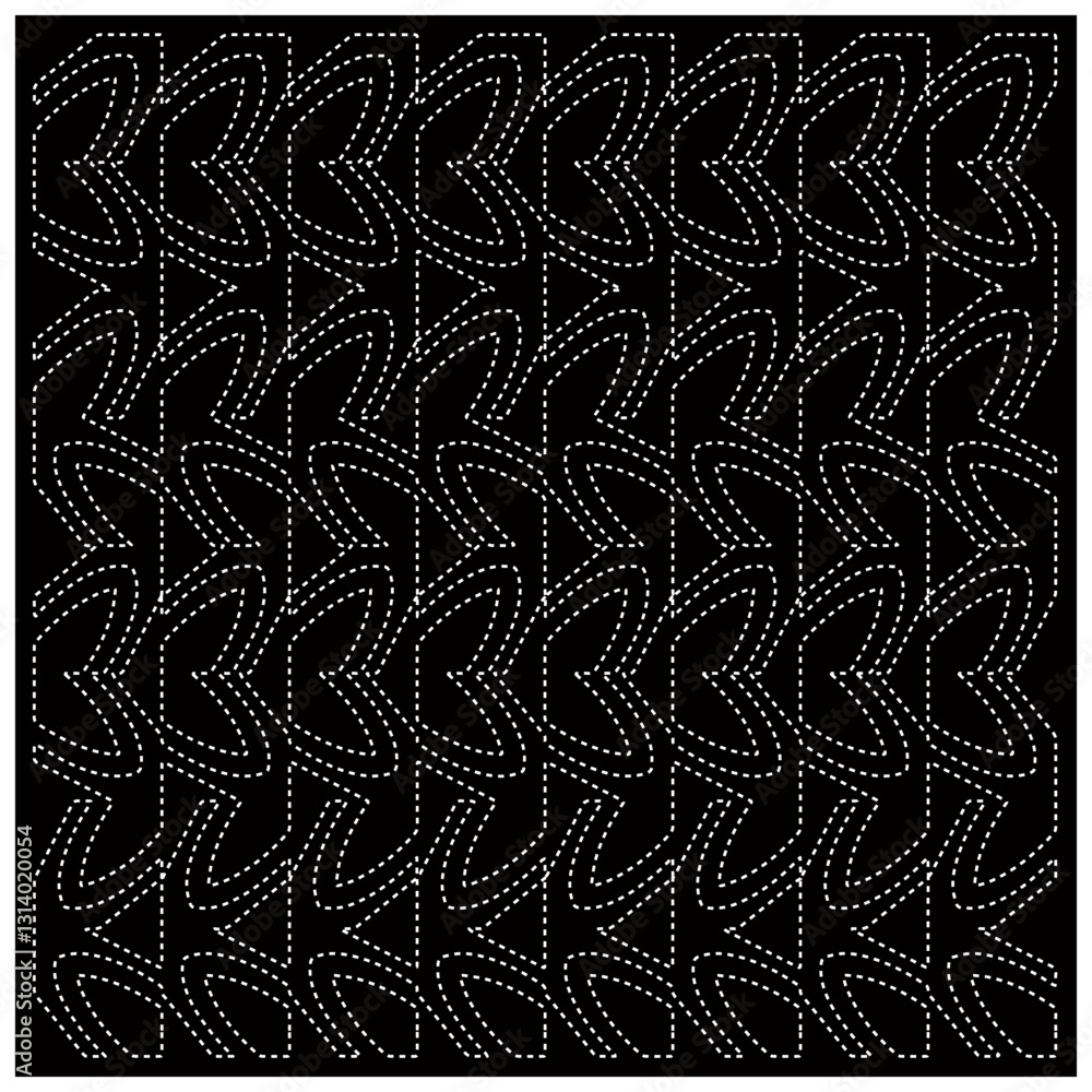 Black background with figures from dots. Black and white pattern for web page, textures, card, poster, fabric, textile. Repeating design. Black background with figures from dots. Black and white pattern for web page, textures, card, poster, fabric, textile. Repeating design.